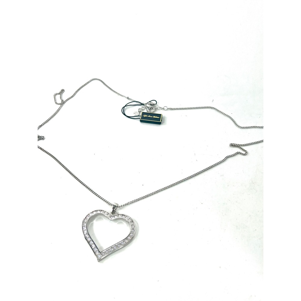 Fifth Avenue Collection Silver Tone Crystal Open Heart Pendant Necklace 32 Inch